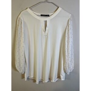 CURE. Womens Top Metallic‎ Dot Sheer Sleeve White XL